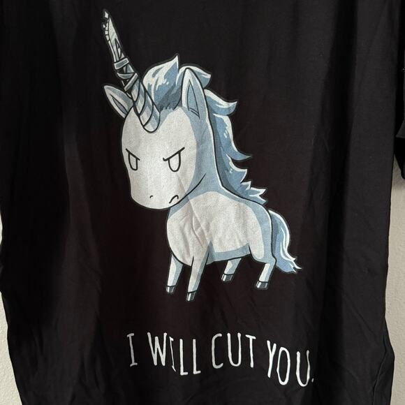 NEW Stabby the Unicorn I Will Cut You T Shirt Black 2XL Men Graphic Print V Neck - Picture 3 of 4
